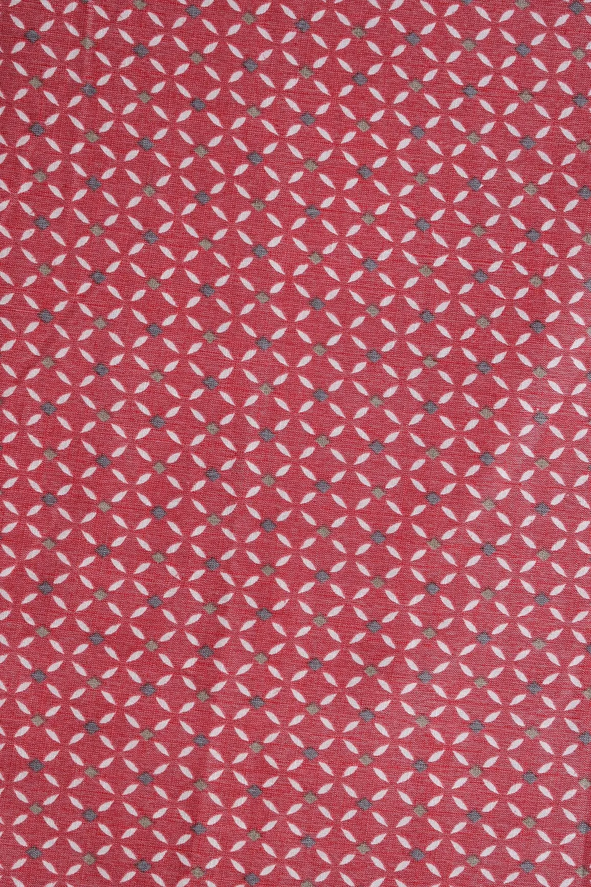 Light Maroon And White Geometric Pattern On Pure Rayon Fabric