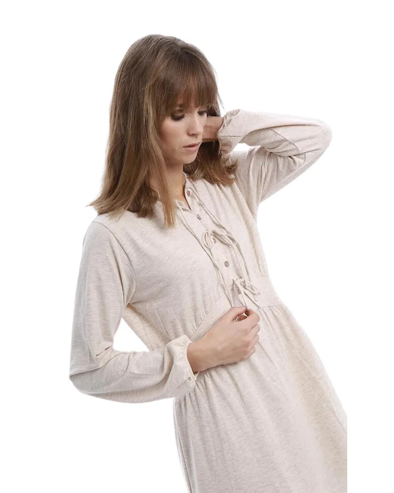 Lotte Morning Grey Bow Button Down Modal Nightgown