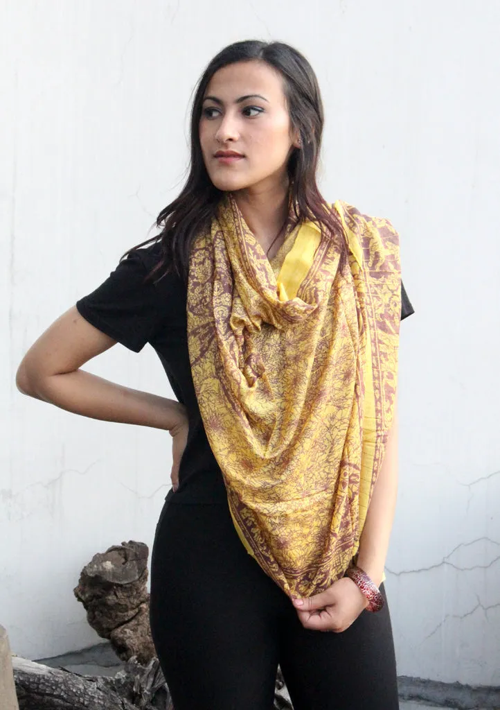 Maroon Printed Yellow Cotton Summer Scarf