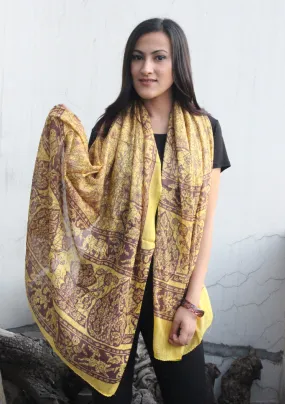 Maroon Printed Yellow Cotton Summer Scarf