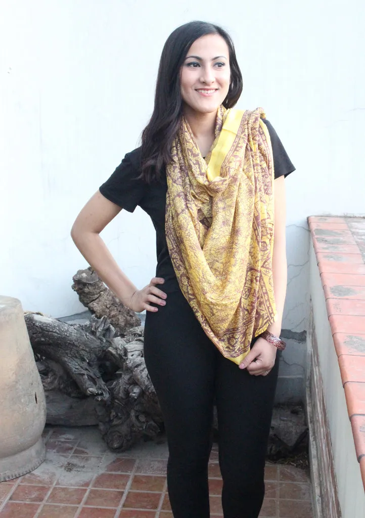 Maroon Printed Yellow Cotton Summer Scarf