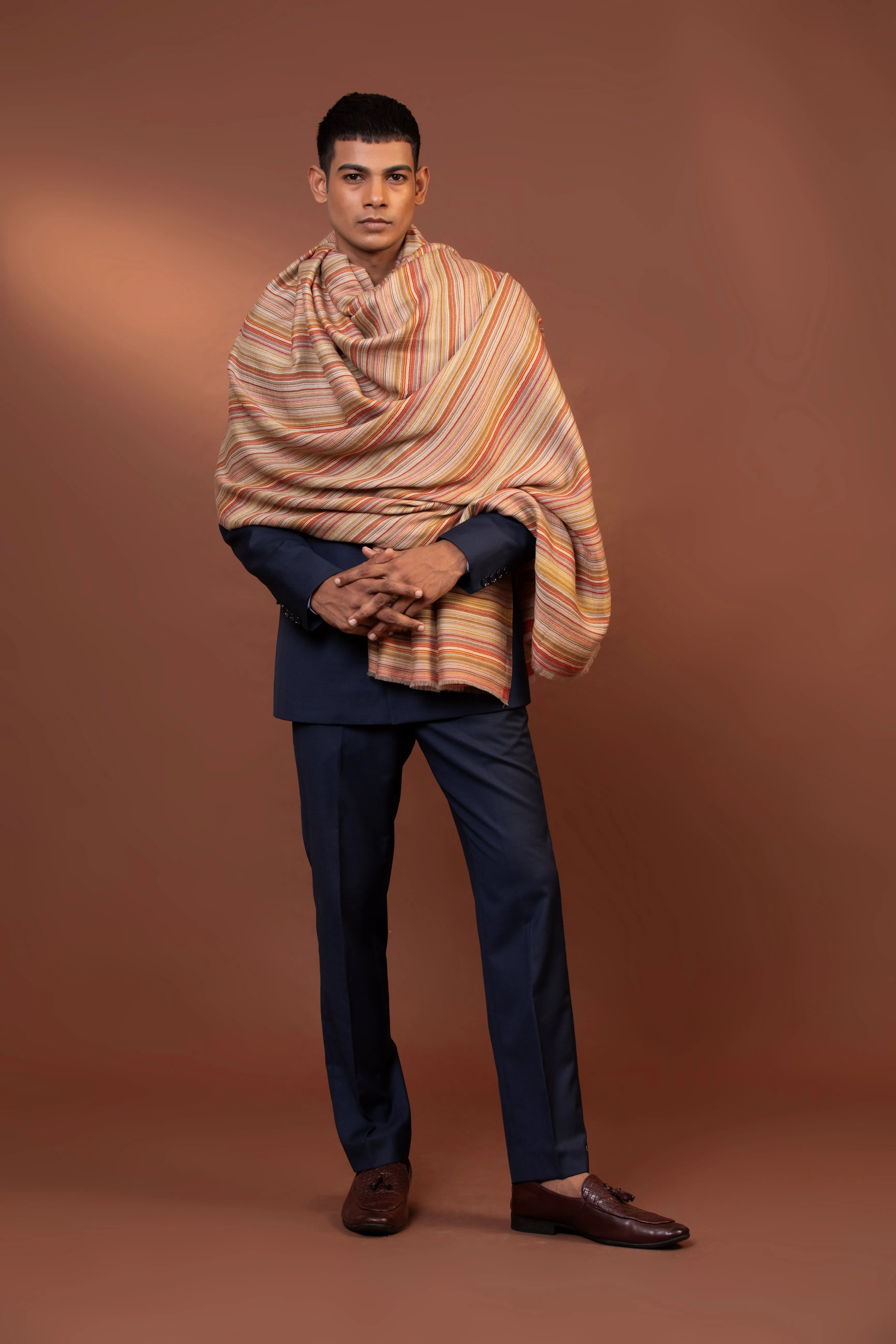 Men’s Fine Wool Striped Shawl - Luxury Blended Soft and Warm