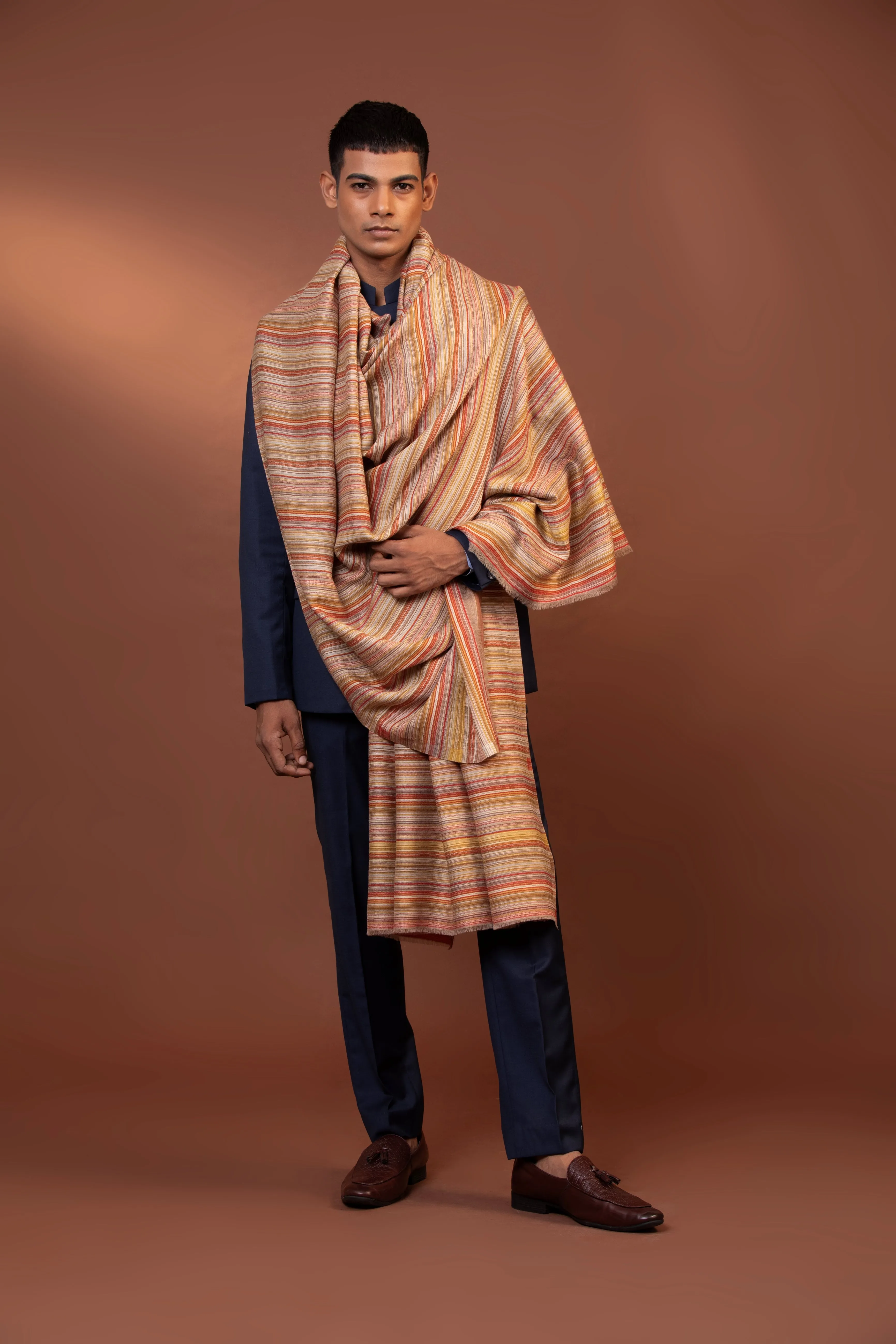 Men’s Fine Wool Striped Shawl - Luxury Blended Soft and Warm