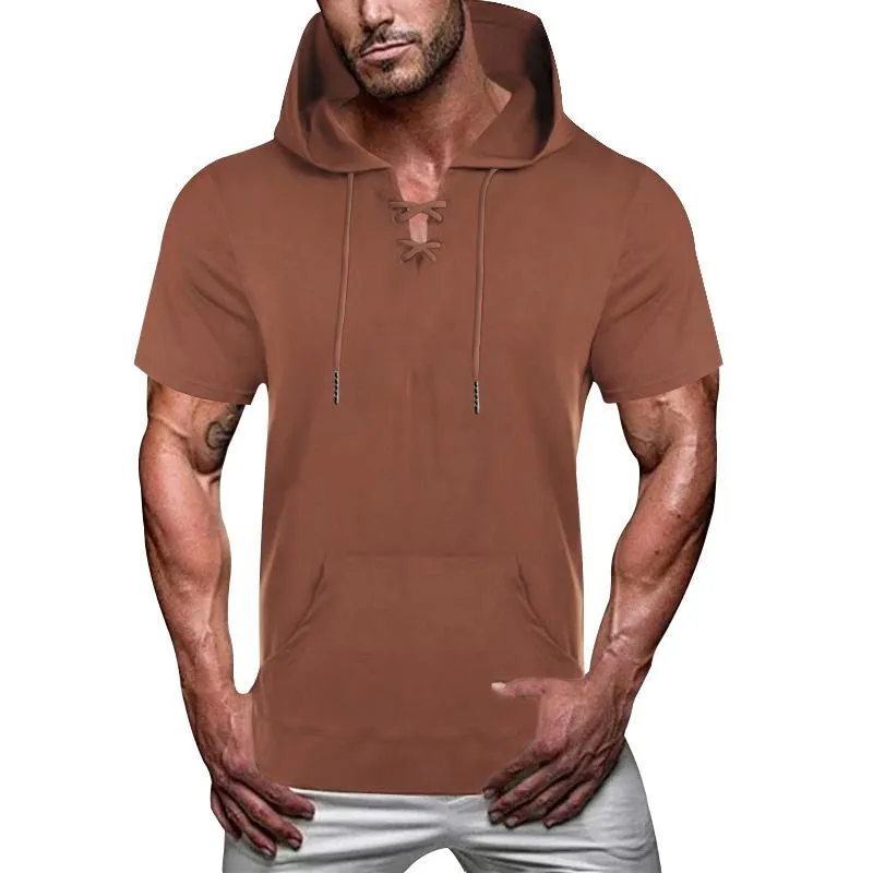 Men's Loose Casual Hooded Short Sleeve T-Shirt 07218528YM