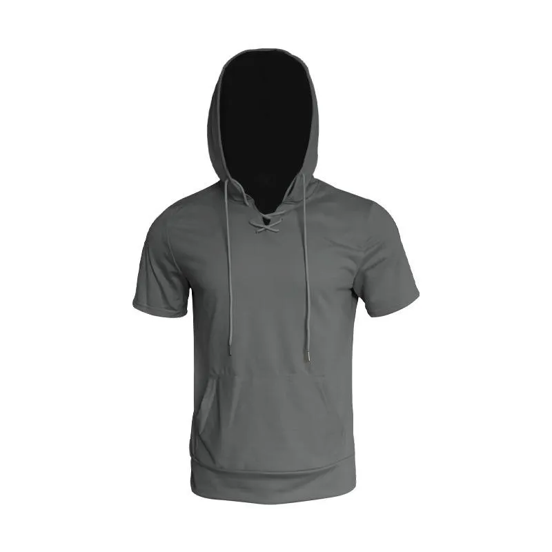 Men's Loose Casual Hooded Short Sleeve T-Shirt 07218528YM