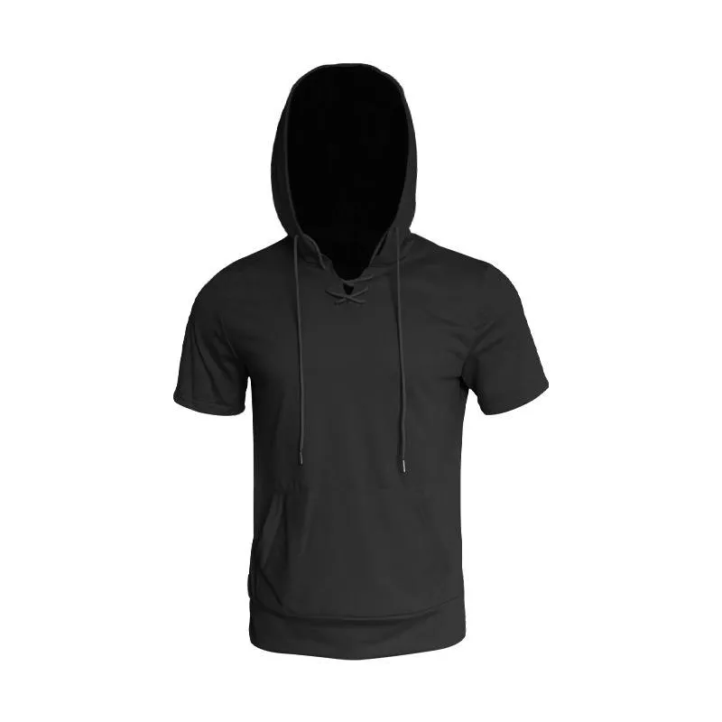 Men's Loose Casual Hooded Short Sleeve T-Shirt 07218528YM