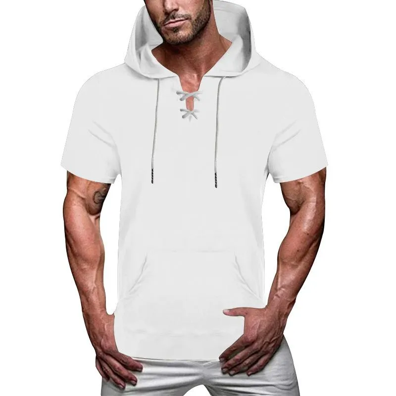 Men's Loose Casual Hooded Short Sleeve T-Shirt 07218528YM