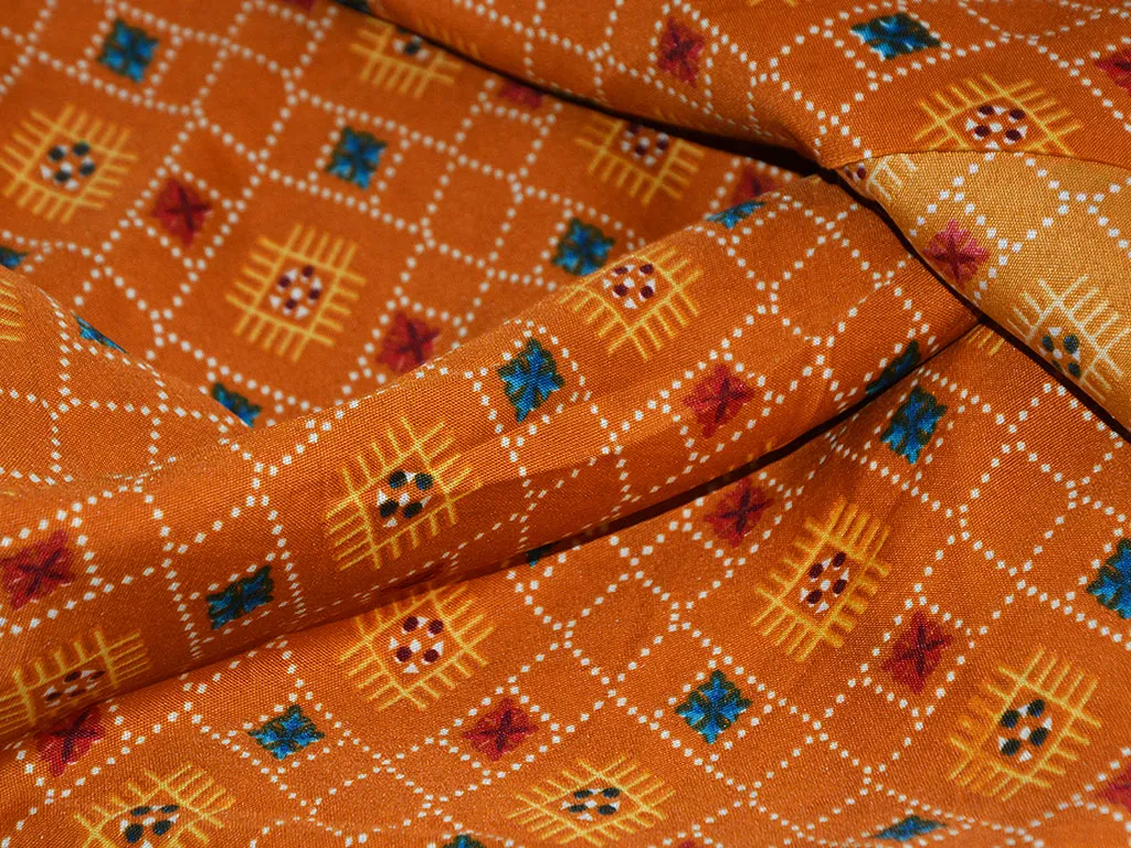 Mustard Yellow Geometric Digital Printed Premium Crepe Fabric