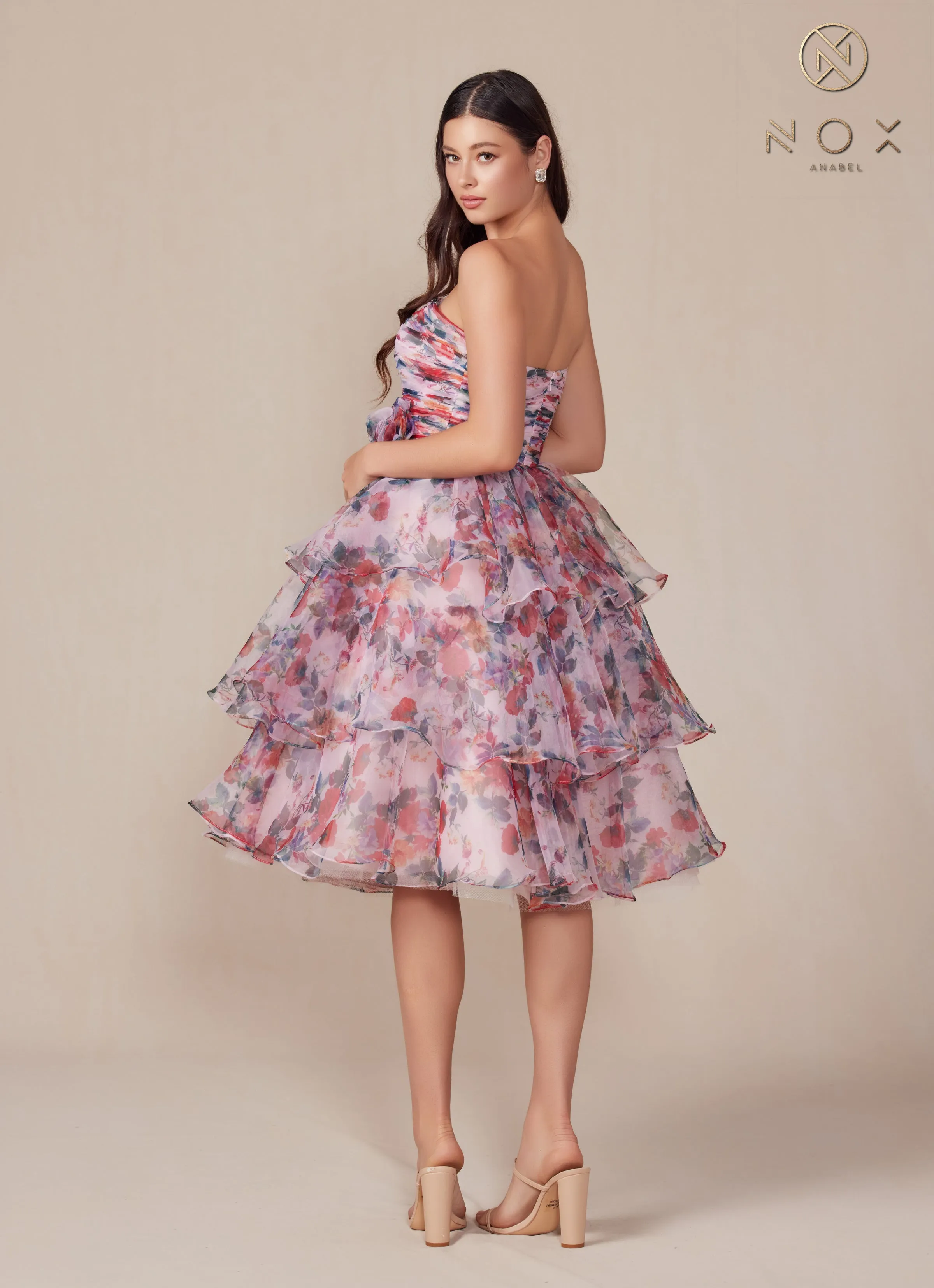 Nox Anabel Q842 Floral Print Ruffle Short Dress