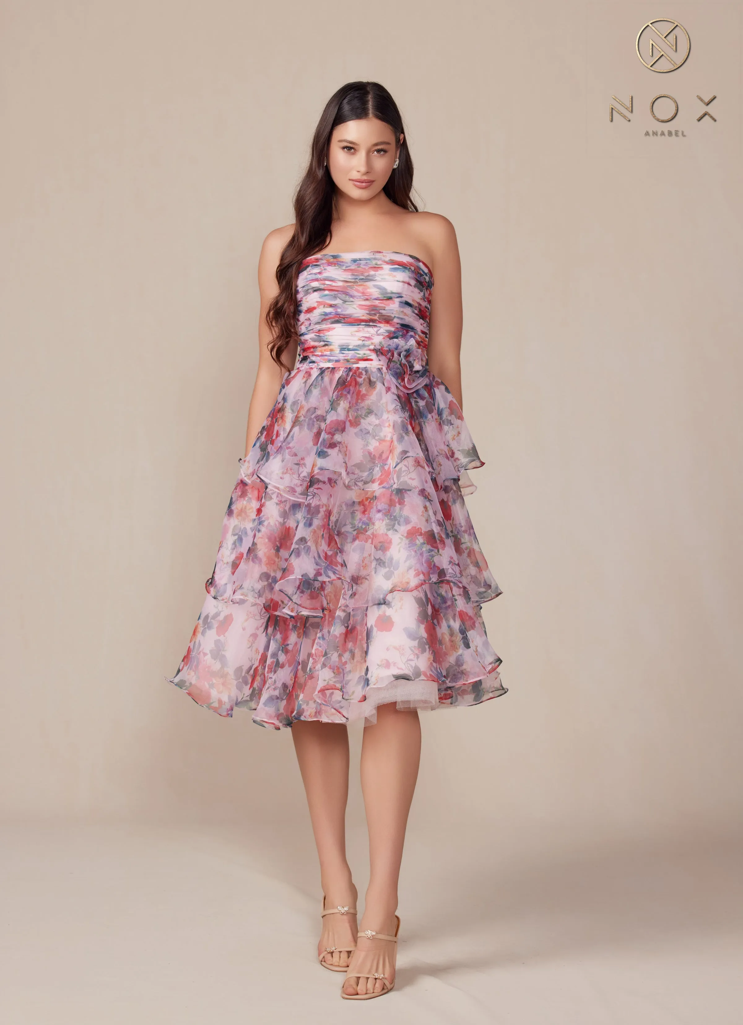 Nox Anabel Q842 Floral Print Ruffle Short Dress