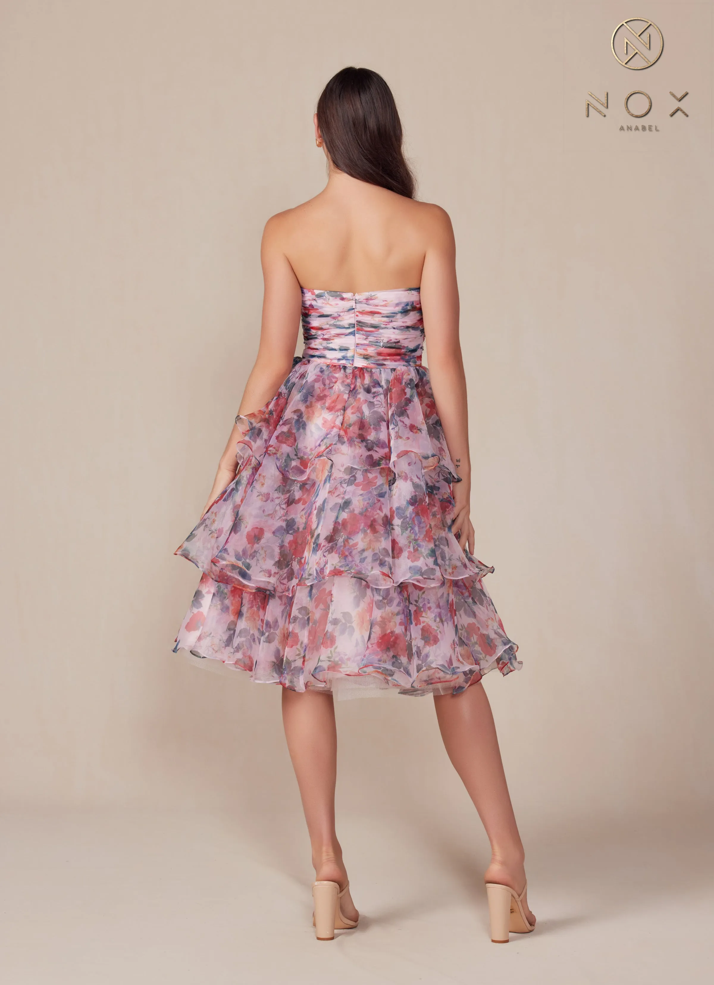 Nox Anabel Q842 Floral Print Ruffle Short Dress