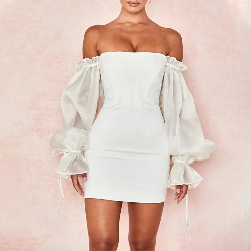 Off-shoulder lantern sleeve dress