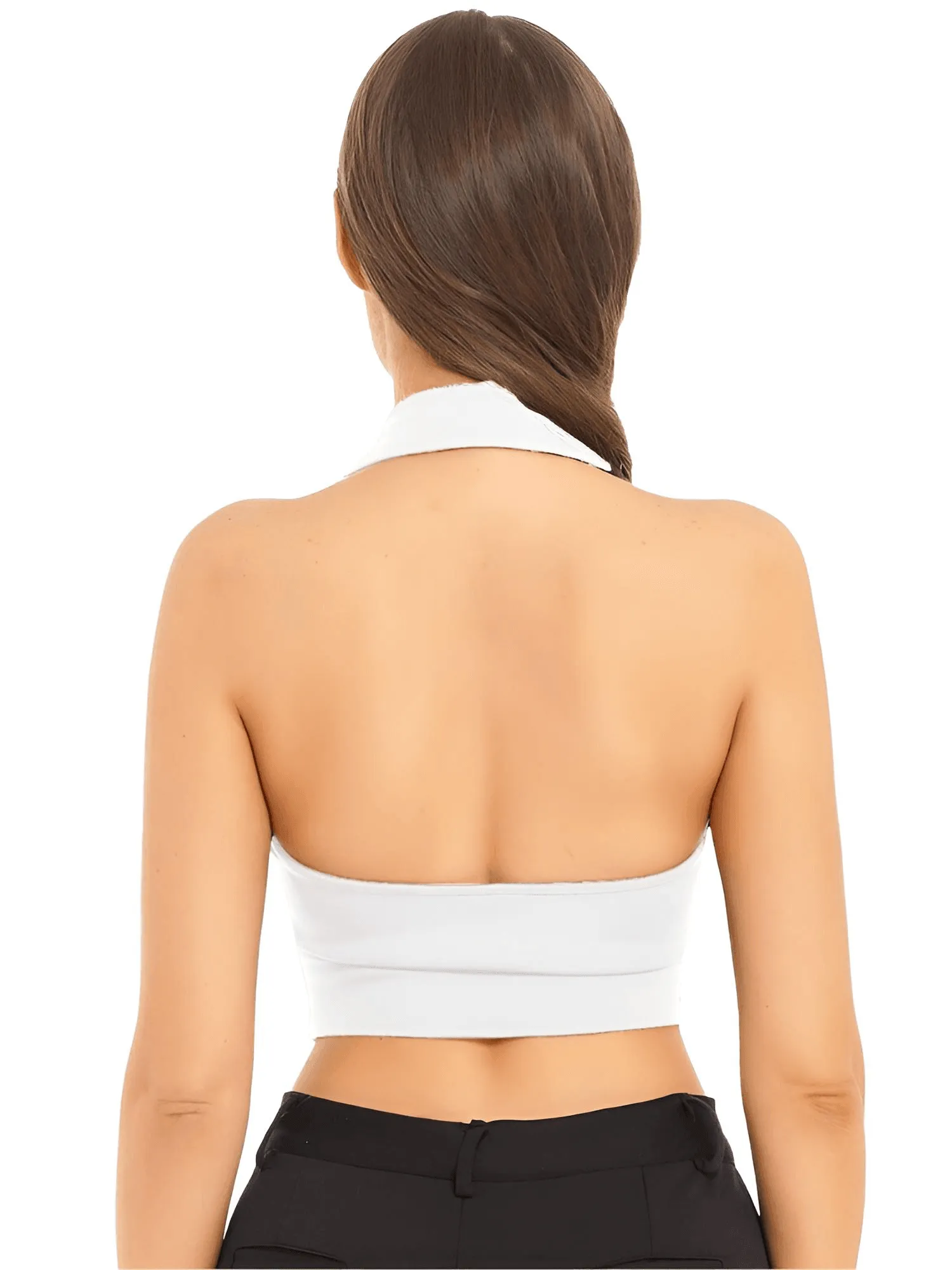 Office Chic Backless V-Neck Women's Halter Crop Vest