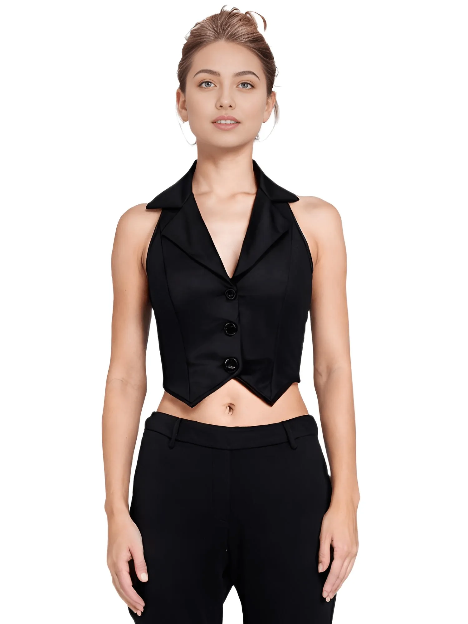 Office Chic Backless V-Neck Women's Halter Crop Vest