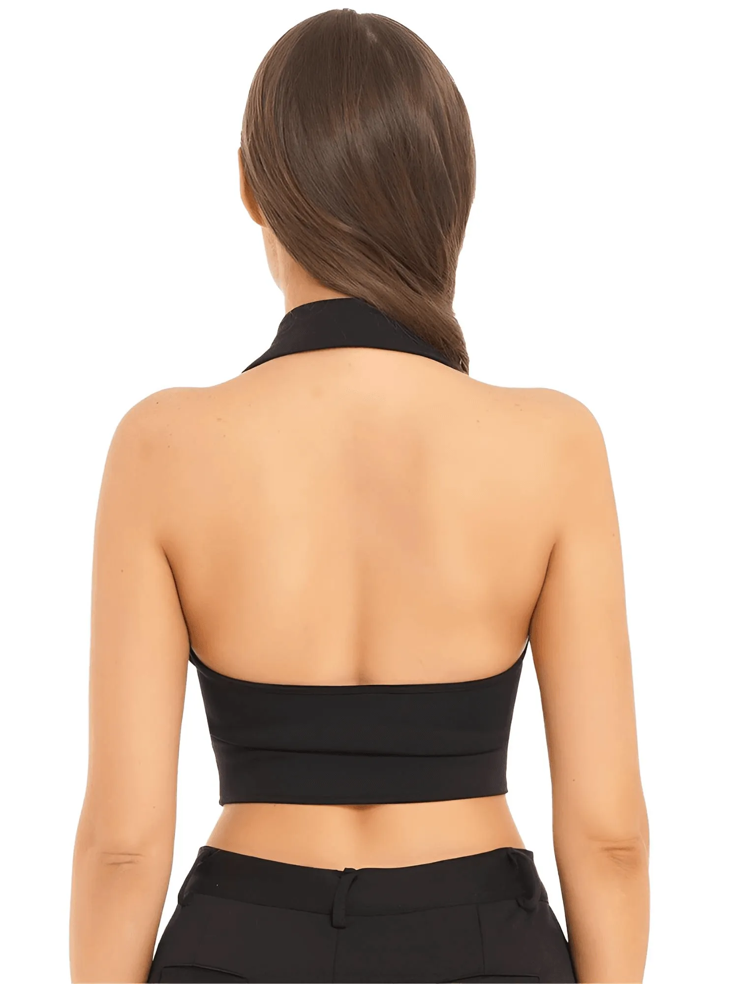 Office Chic Backless V-Neck Women's Halter Crop Vest