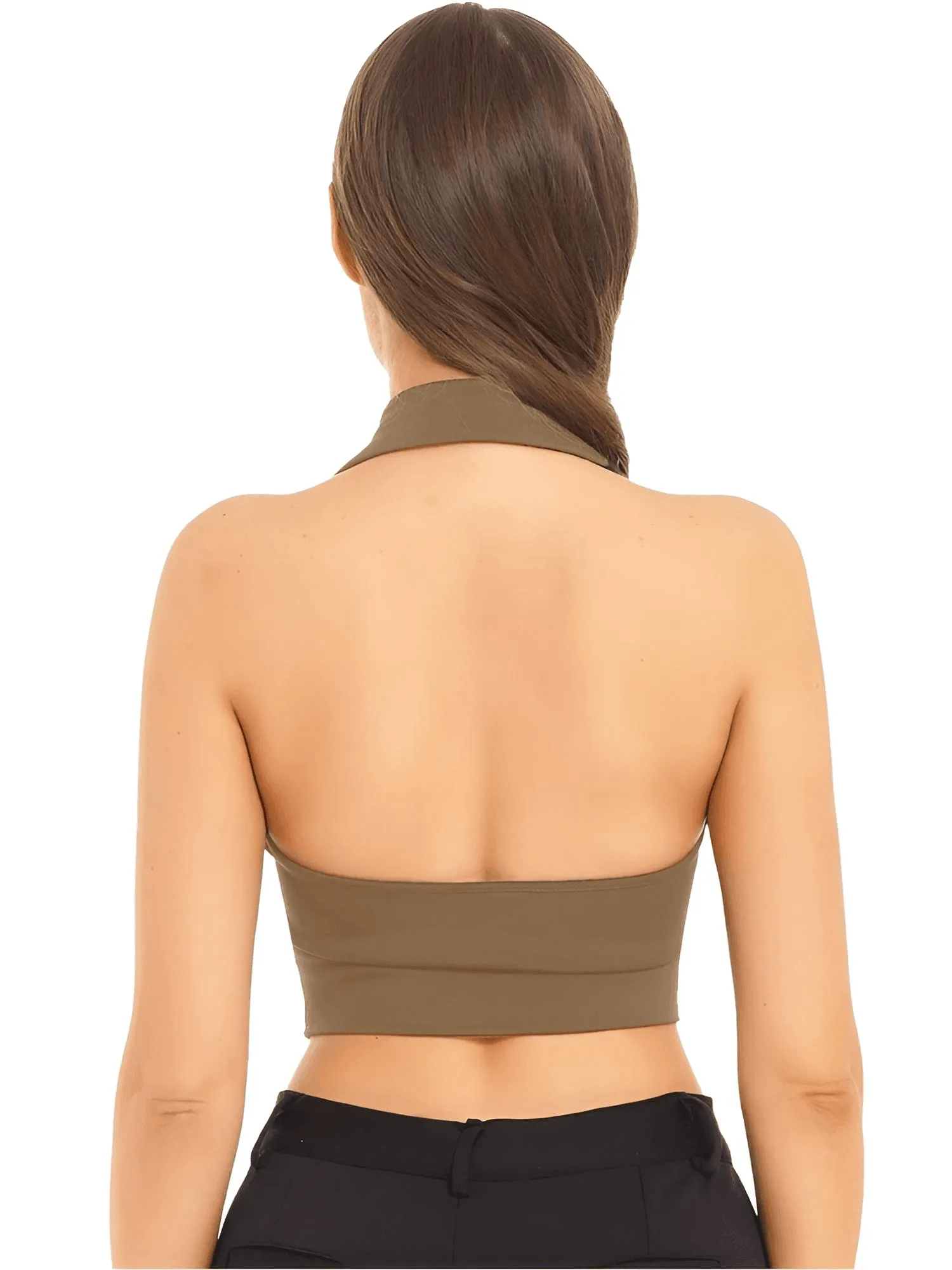 Office Chic Backless V-Neck Women's Halter Crop Vest