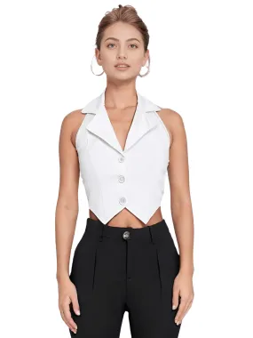 Office Chic Backless V-Neck Women's Halter Crop Vest