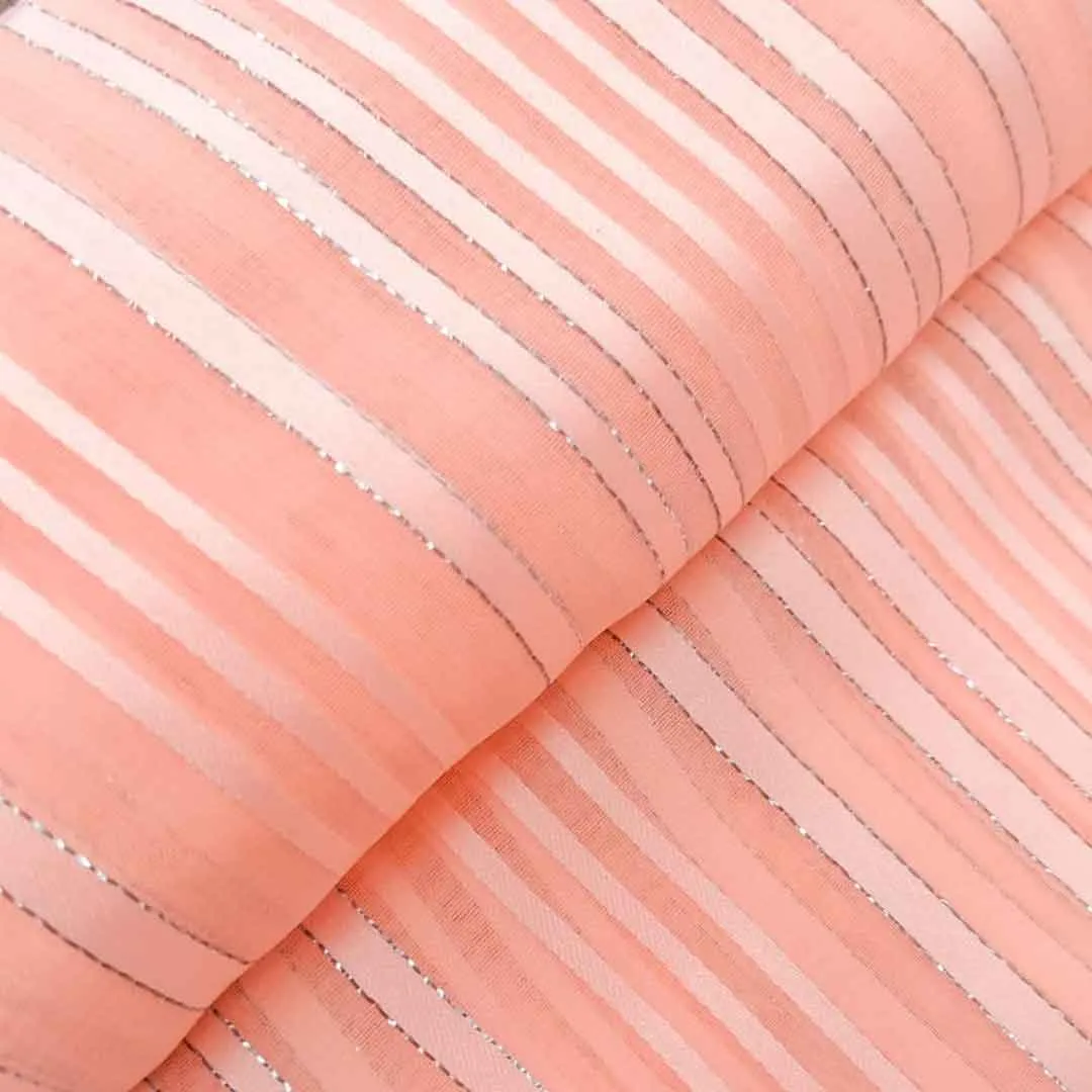 Peach Stripes Printed Georgette Fabric