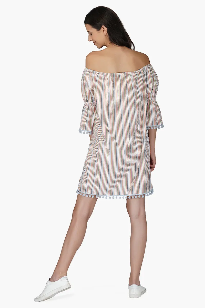 Playful Seersucker off shoulder dress