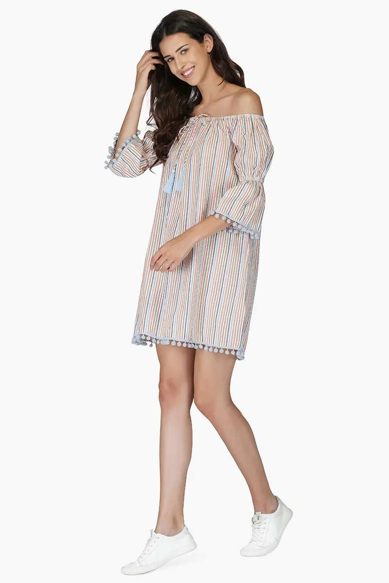 Playful Seersucker off shoulder dress