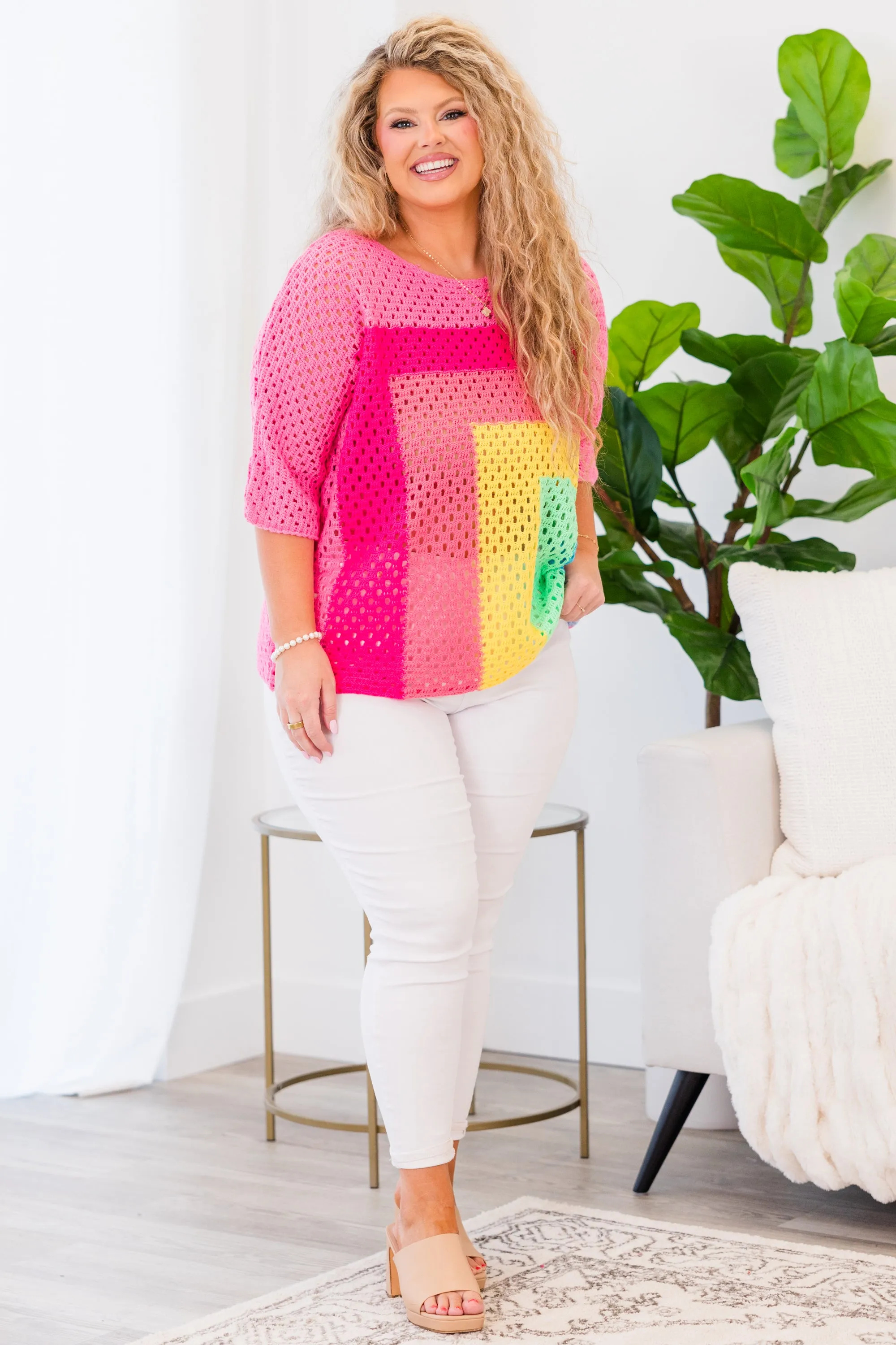 Playful Tonal Sweater, Pink Multi