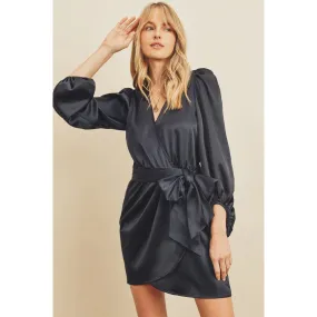 Pleated Shoulder Wrap Mini Dress