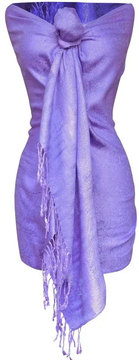 Purple Double Layer Hues of Purple Jacquard Paisley Pashmina Feel Shawl