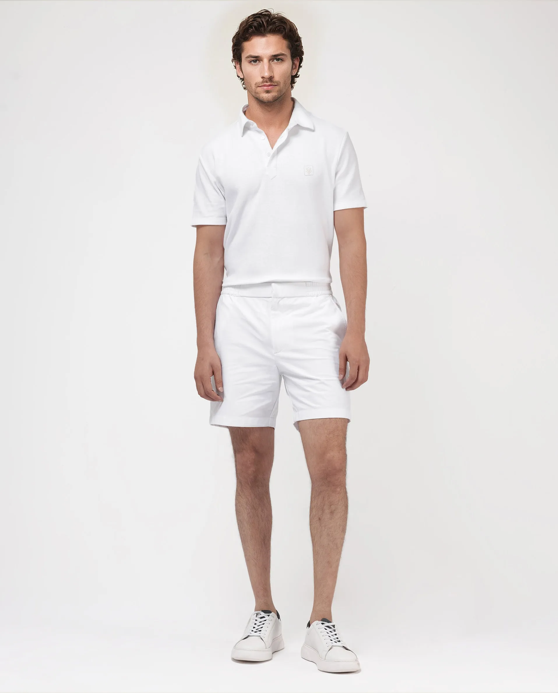 Rare Rabbit Mens Myka White Cotton Elastane Fabric Button And Zip Closure Relaxed Fit Solid Shorts