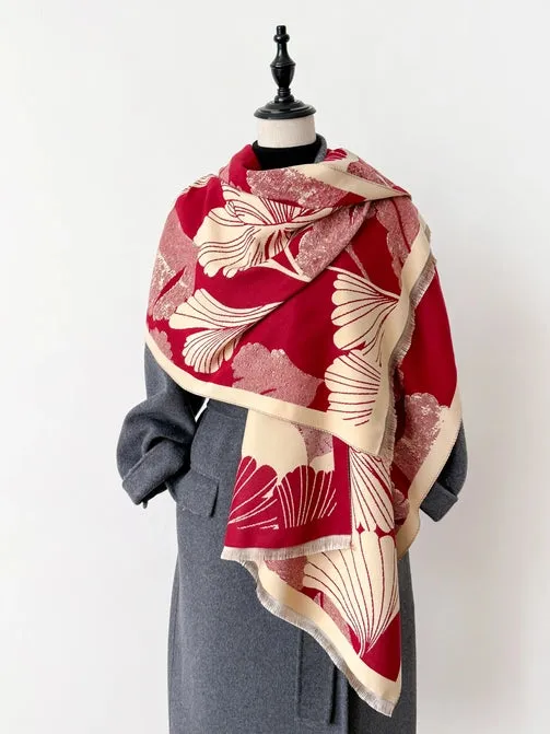 Red/ Black & Beige Reversible Wrap - Artisan Shawl