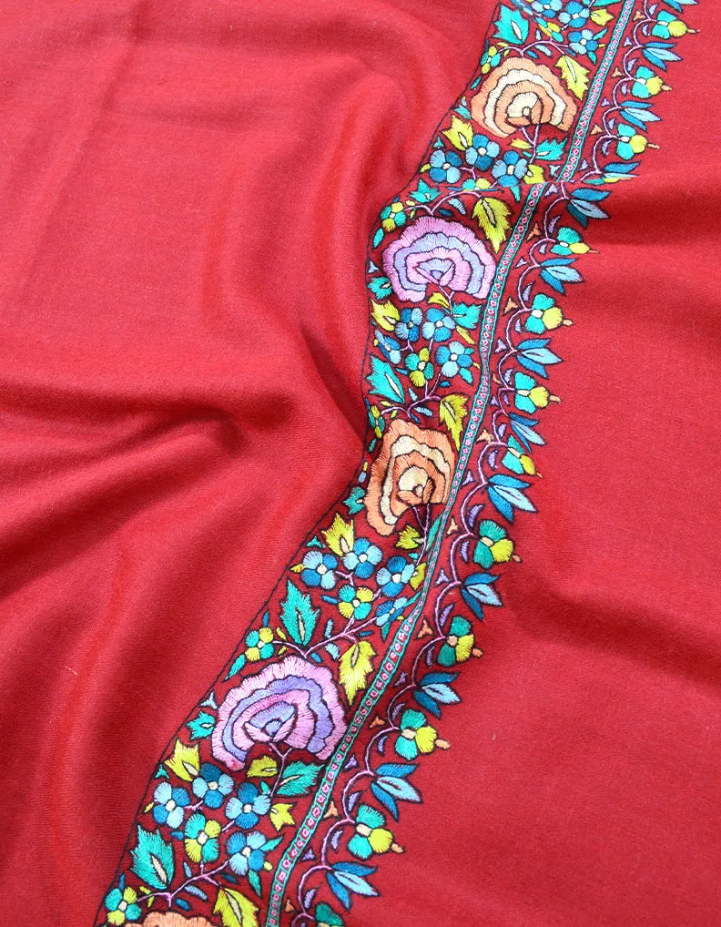 Red Embroidery Pashmina Shawl 7303