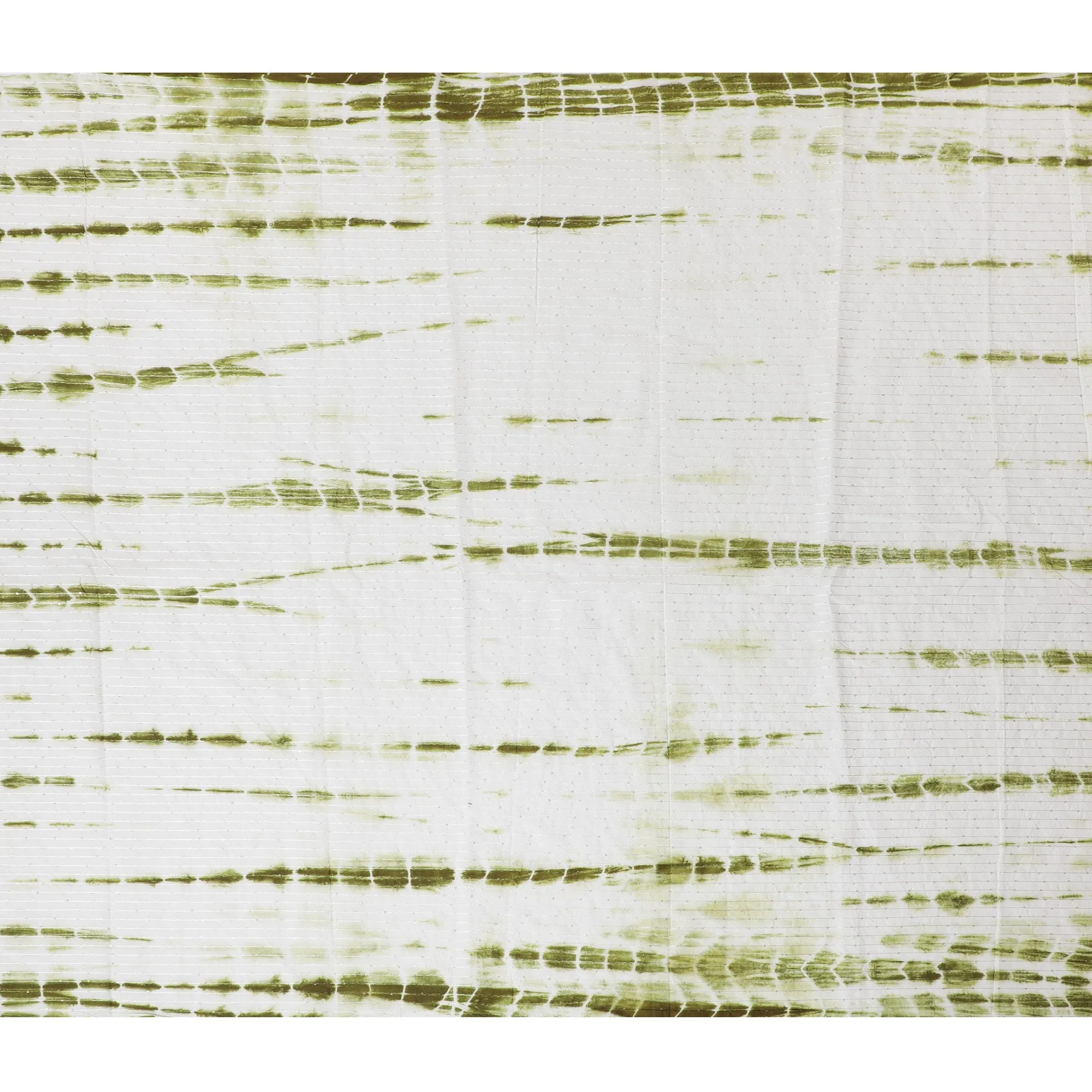 Refreshing Green and White Tie-Dye Cotton Lawn Fabric with Sequin Stripes, 110 cm Width-D19659