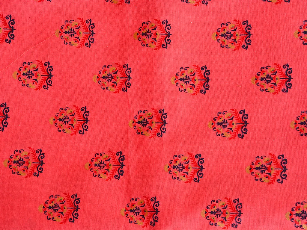 Salmon Pink Motifs Digital Printed Premium Crepe Fabric