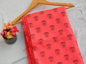 Salmon Pink Motifs Digital Printed Premium Crepe Fabric