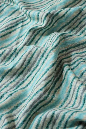 Sky Blue And Grey Stripes Pattern Print On Off White Pure Rayon Fabric