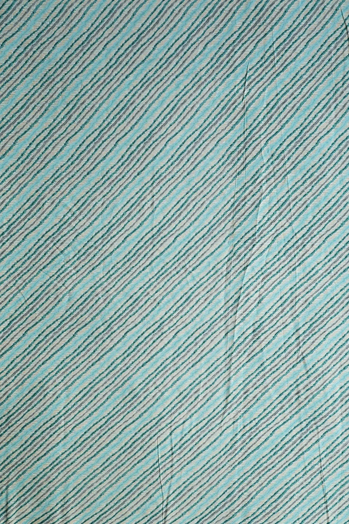 Sky Blue And Grey Stripes Pattern Print On Off White Pure Rayon Fabric