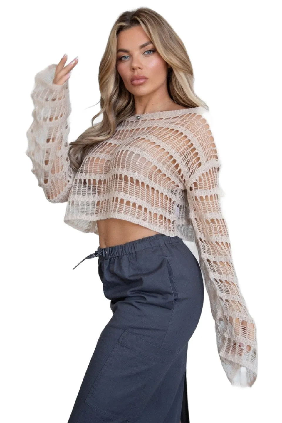 TIC TOC - Kelsh - Knit Cropped Long Sleeve Top