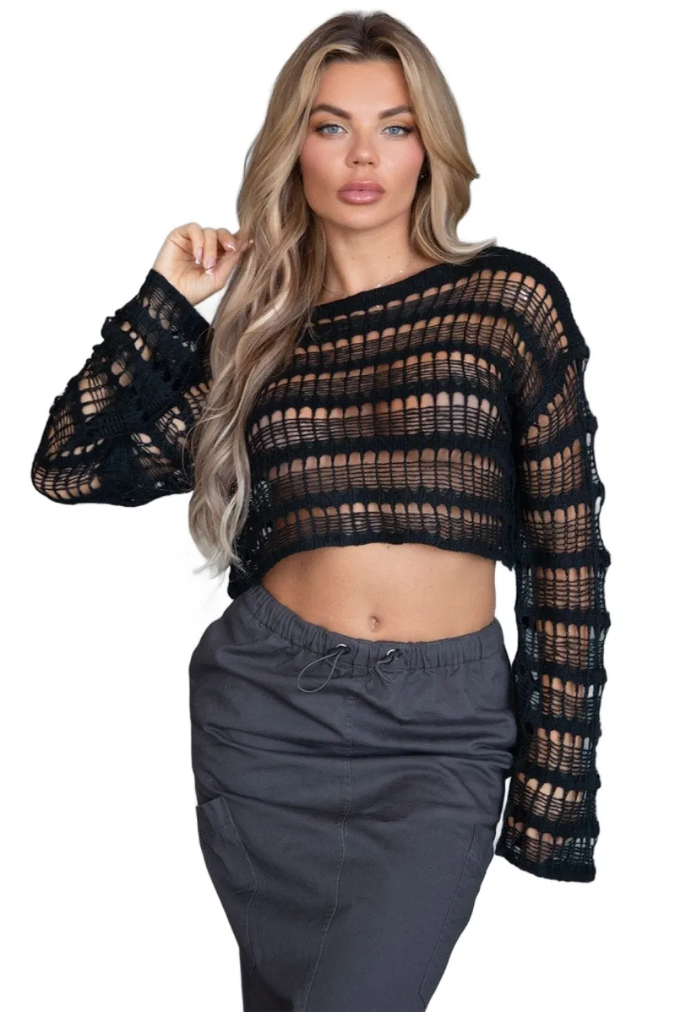 TIC TOC - Kelsh - Knit Cropped Long Sleeve Top