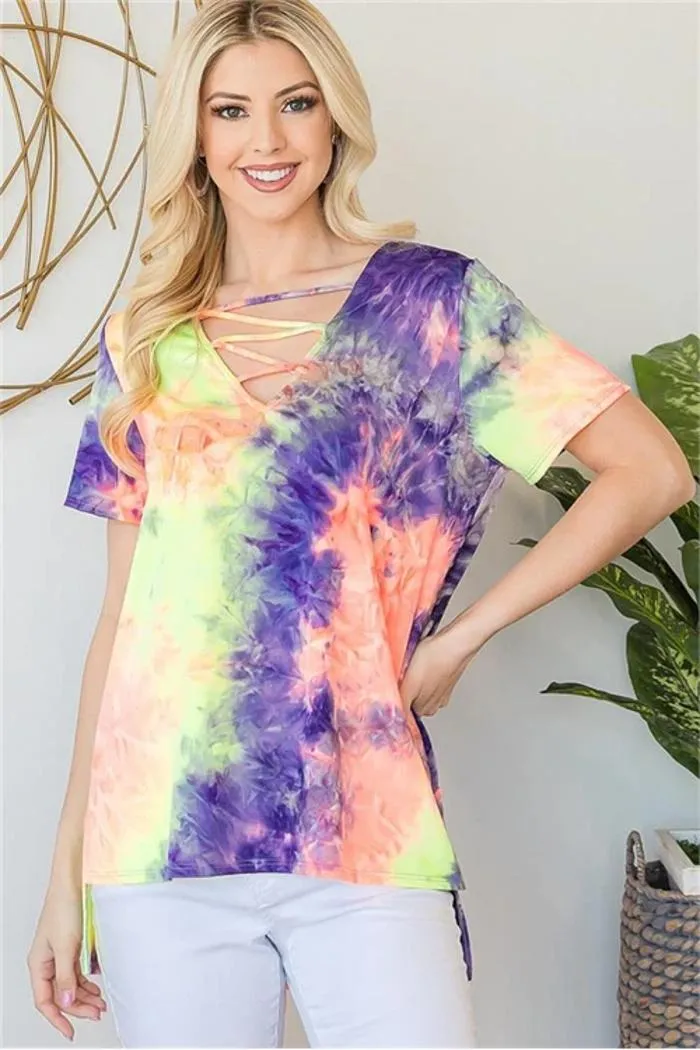 Tie Dye Crisscrossed Top