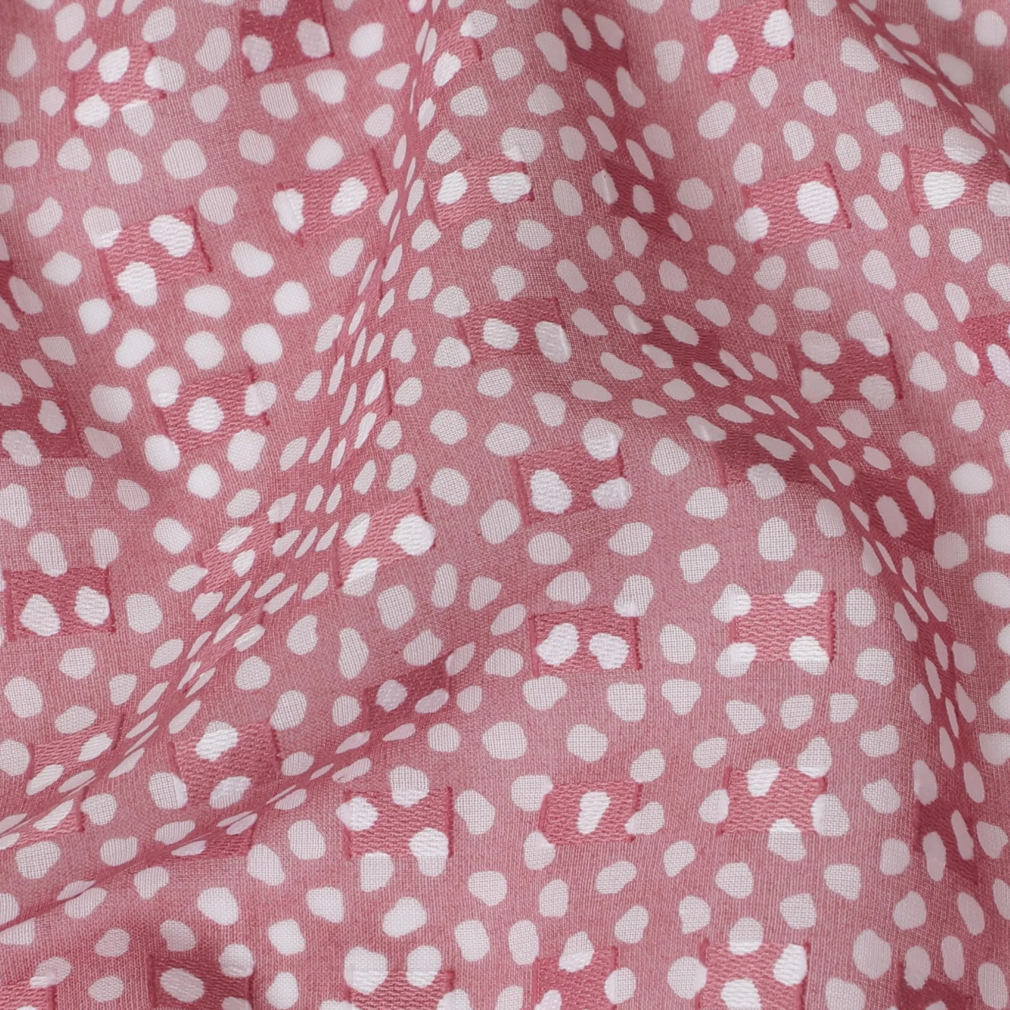 Uragiri Cotton Voile Fabric with Jacquard, 110 cm Width, Pink and White Dot Design-D19961