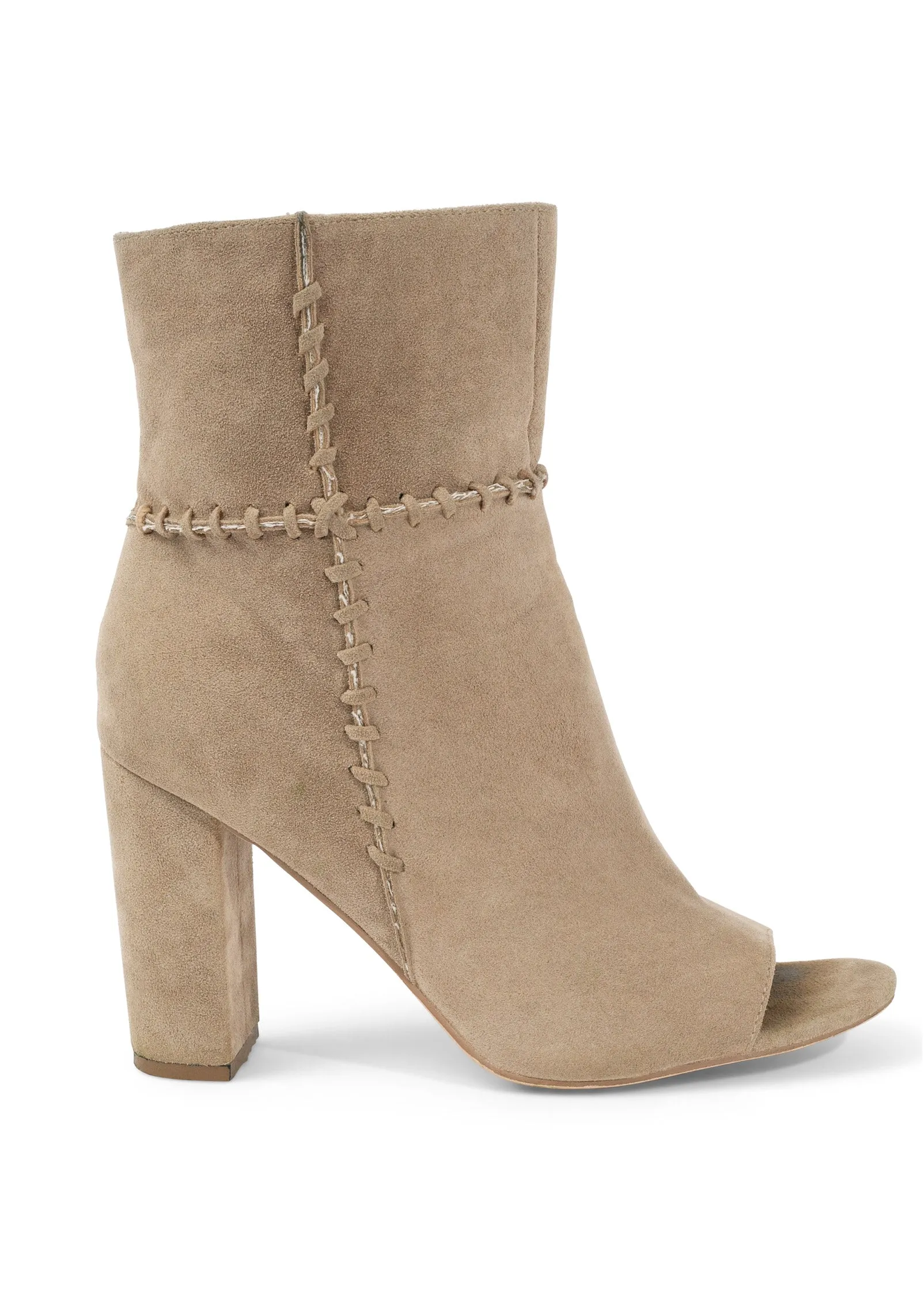 Whipstitch Peep Toe Booties - Taupe