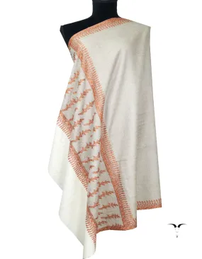 white and natural embroidery pashmina shawl 8464