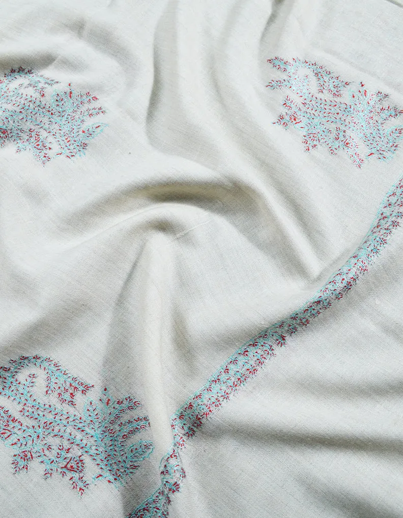 white booti embroidery pashmina shawl 8090