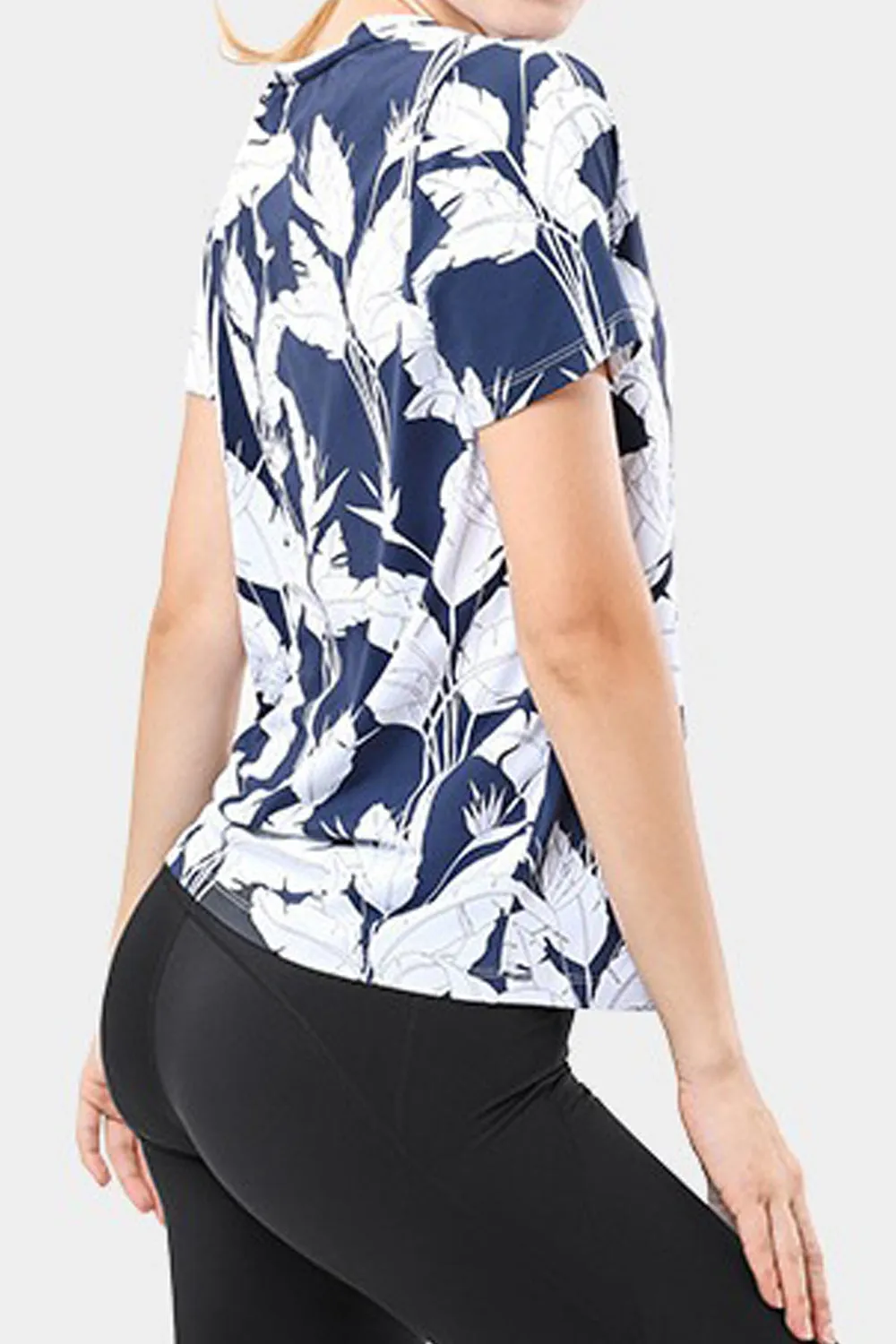 Women Elegent Printed Pattern V-Neck Thin Short Sleeve Summer Pullover Relaxed Fit Blouse - WSB103555