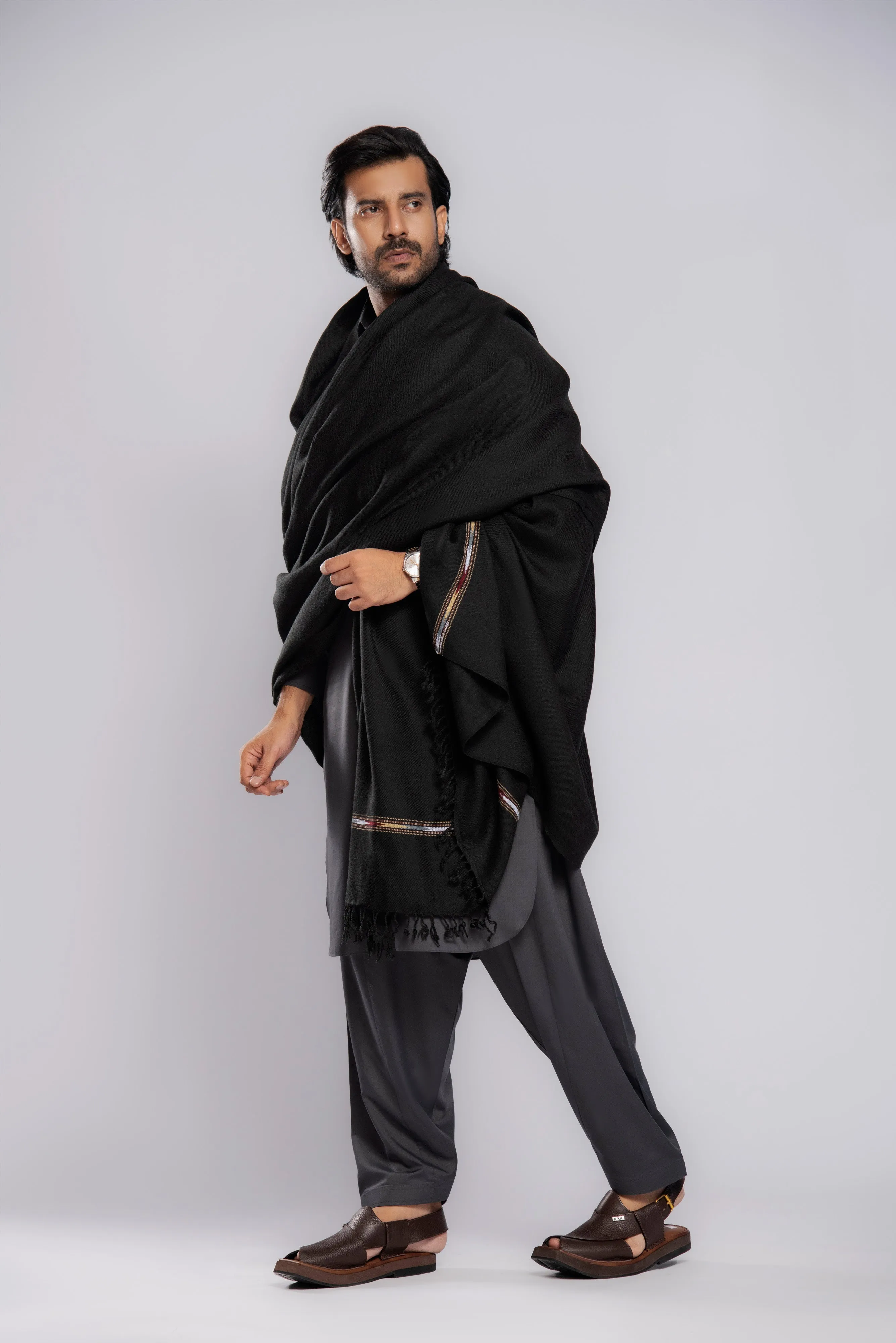 Wool Whisper Black Wool Shawl | Kaptan